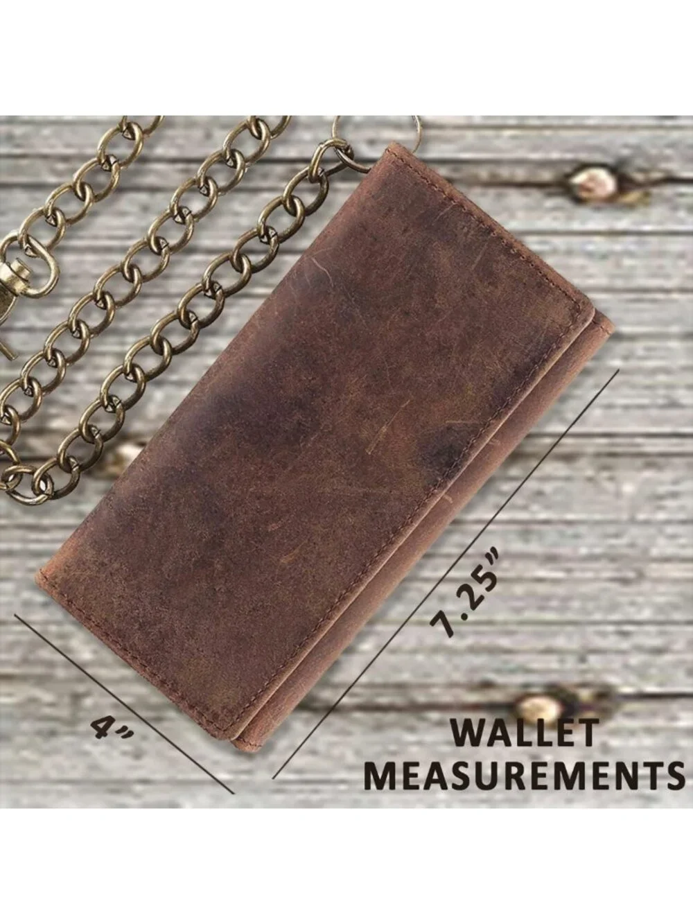 Classic RFID Blocking Men's Tri-Fold Leather Wallet with Steel Chain - Vintage